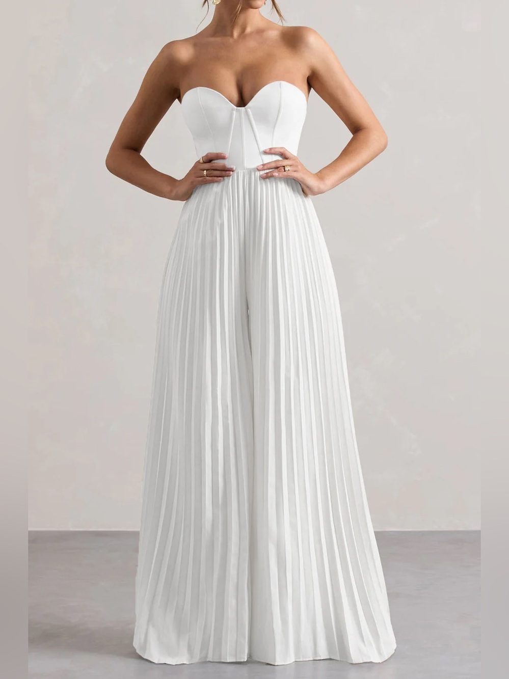 185. Micas L Pleated Zipper Corset Strapless Jumpsuit